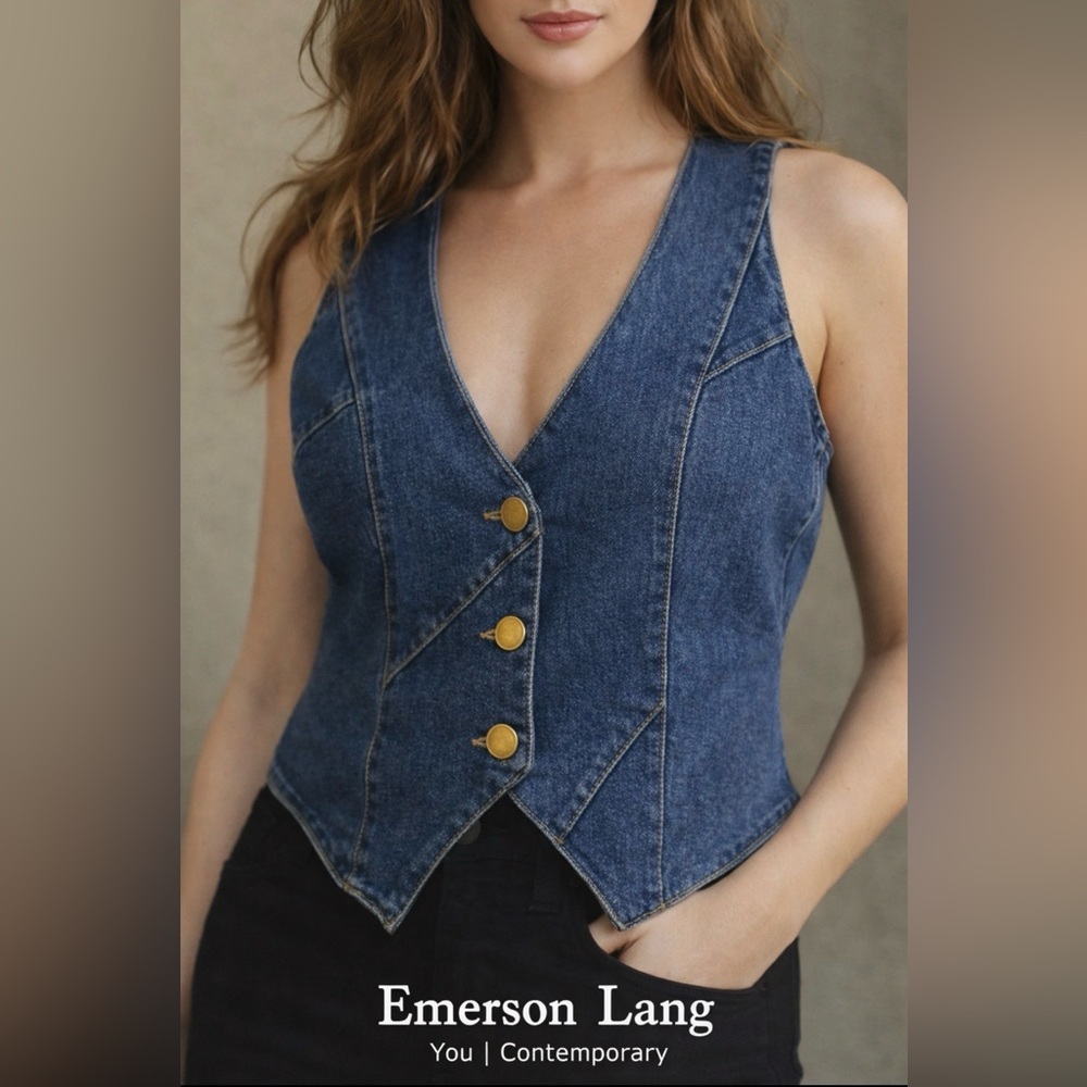 Emerson Lang Women's Denim Button-Up Vest
